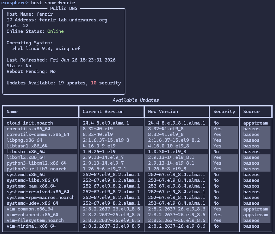 Example output of `exosphere host show`